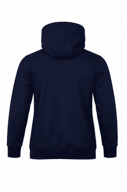 A navy blue men's hoodie featuring a solid back design and a spacious hood; includes a logo.