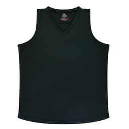 A dark green singlet featuring a V-neck design, displayed flat on a white background. It includes a logo.