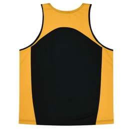 A yellow and black singlet featuring a logo, designed for kids' wear. Perfect for casual or athletic use.