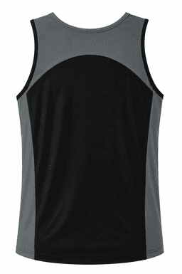 A men’s singlet featuring a grey and black design with a logo. The back showcases a sporty, modern look.
