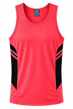 A red singlet featuring black side panels and a logo on the upper section.