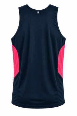 A navy singlet with pink side panels and a small logo on the back.