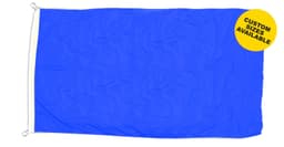 A blue polyester flag measuring 2500mm x 1250mm, featuring a logo in one corner.