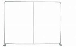 A silver tension fabric display frame with a straight design, measuring 2950mm x 2210mm.