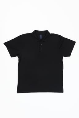 A black women's polo shirt with a classic collar and a logo on the chest.