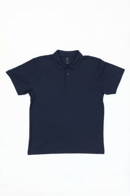 A navy blue women's polo shirt with a collar and three buttons, featuring a logo.
