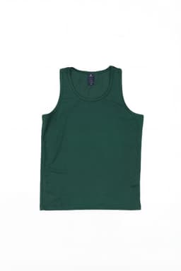 A green youth singlet with a classic tank top design, featuring a brand logo on the label.