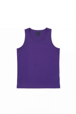 A purple youth singlet with a simple design and a label at the neckline. It has a logo.