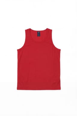 A red singlet featuring a crew neck design and a label on the interior. It has a plain style and no visible logos.