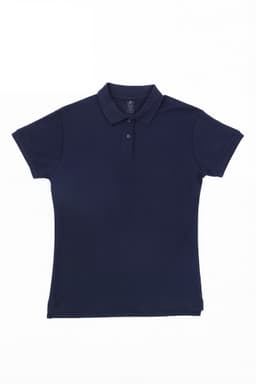A navy women's polo shirt featuring a classic collar and short sleeves, with a logo on the chest.