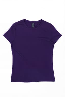 A purple women's essential tee with a crew neckline and short sleeves, featuring a label on the inside.