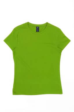 A vibrant green women's essential tee with a classic crew neckline and short sleeves. It features a logo on the tag.