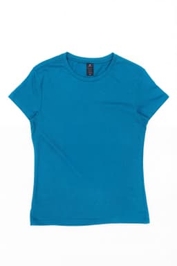 A women's essential tee in vibrant teal with a fitted design and a subtle logo on the neckline.