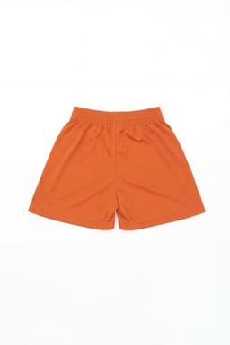 An orange pair of sports shorts with an elastic waistband. The shorts have no visible logos or branding.
