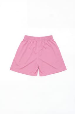 A pair of pink sports shorts with an elastic waistband and a logo. These are categorised as "Youth Core Shorts."