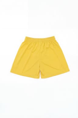Youth sports shorts in bright yellow, featuring an elastic waistband and a simple design. Includes a logo.