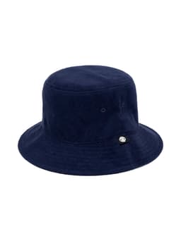 A navy blue Terry Bucket Hat with a branded tag on the side.