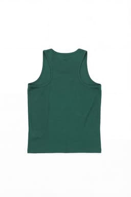 A green youth singlet with a plain back. Features minimal design and includes a brand logo.