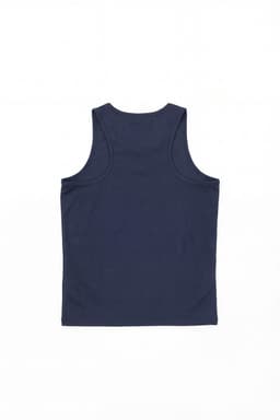 A navy blue singlet featuring a simple design with a logo on the back. Suitable for sports or casual wear.