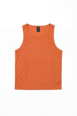 An orange Core Singlet featuring a round neckline and no sleeves, with a small logo at the top.
