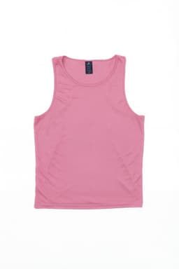 A pink singlet with a simple design and a brand label on the neckline.