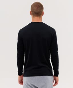 A black long sleeve tee featuring a simple design, viewed from the back. It has a smooth, fitted look.