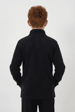 A black Youth Everest Polar Fleece 1/4 Zip jacket, viewed from the back, featuring a high collar and long sleeves.