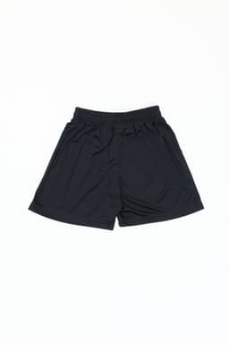 A pair of black sports shorts with an elastic waistband and a smooth fabric finish.