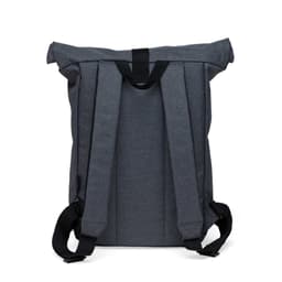 A roll-top backpack in dark grey with black straps and a top opening. Features a simple, modern design.