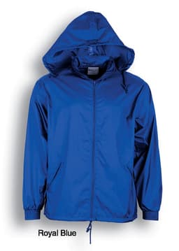A royal blue kids' yachtsman's jacket with lining, featuring a hood and zip closure. Includes a logo on the front.