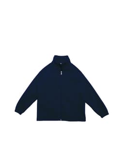 A navy unisex poly/cotton fleece zip-through jacket displayed against a white background.