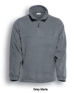 A grey marle unisex polar fleece 1/2 zip jumper with a high collar and a front zipper.