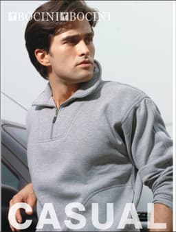 A grey unisex 1/2 zip fleece jumper with a pocket, featuring a branded logo.