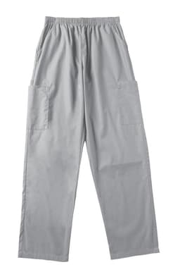 Light grey ladies' scrub pants with an elastic waistband and side pockets, featuring a simple design and casual fit.