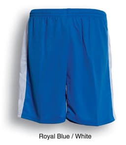 Royal blue sports shorts with white side panels, featuring a logo. Suitable for unisex adults.
