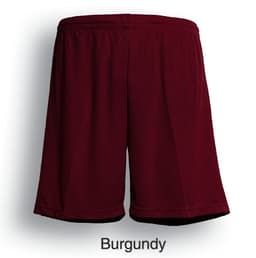 Burgundy unisex football shorts with an elastic waistband and a simple design, featuring a logo on one side.