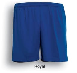 Royal blue unisex sports shorts with an elastic waistband and a small logo on the side.