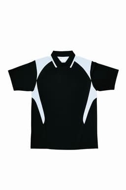 A black polo shirt featuring a honeycomb contrast panel in white, with a collar and short sleeves. It has a logo.