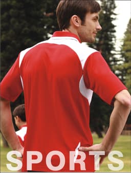 A red unisex polo shirt with honeycomb contrast panels, featuring a logo on the back.