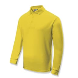 A long sleeve polo shirt in bright yellow, featuring a collar and a logo. Suitable for unisex adults.