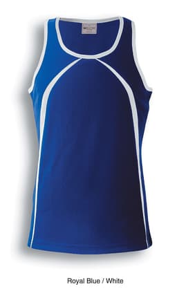 A royal blue and white men's singlet featuring a sporty design and contrasting panel accents.