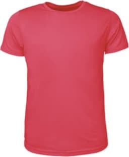A pink brushed t-shirt displayed against a plain background, featuring a simple crew neck design.