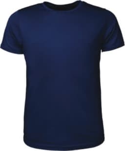 A navy blue men's brushed t-shirt with a plain design and a logo on the front.