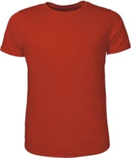 A red kids' brushed T-shirt with short sleeves and a standard crew neck design. It features a logo on the front.