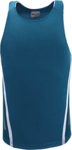 A teal unisex sports singlet featuring white side accents and a brand logo on the label.