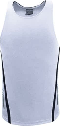 A grey unisex elite sports singlet featuring black side accents and a logo. Suitable for athletic wear.