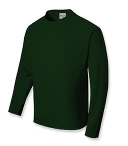 A unisex long sleeve tee shirt in dark green, featuring a crew neck design and a plain front.