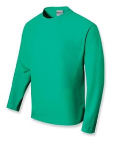 A bright green unisex long sleeve tee shirt, featuring a crew neck and a simple design.