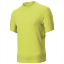 A short sleeve rashie in bright yellow, featuring a logo on the chest area.