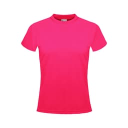 A bright pink micromesh tee with a classic crew neckline and short sleeves, featuring a logo.